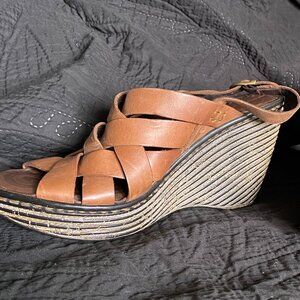 Born Isamar Strappy Boho Hippie 70s Leather Espadrille Wedge Sandals, Size 10